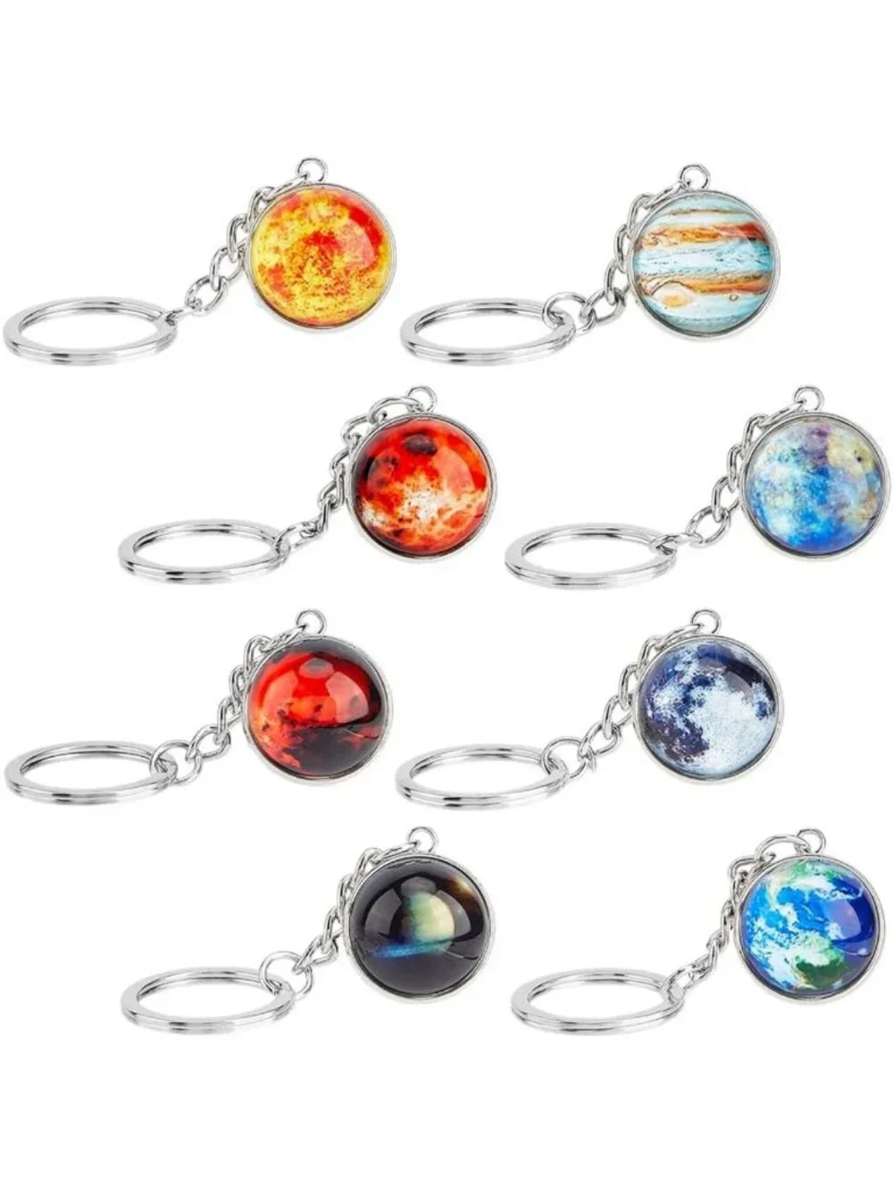 Glow in the Dark Planet Keychain Set - 8Pcs Solar System Keyring for Bags & DIY